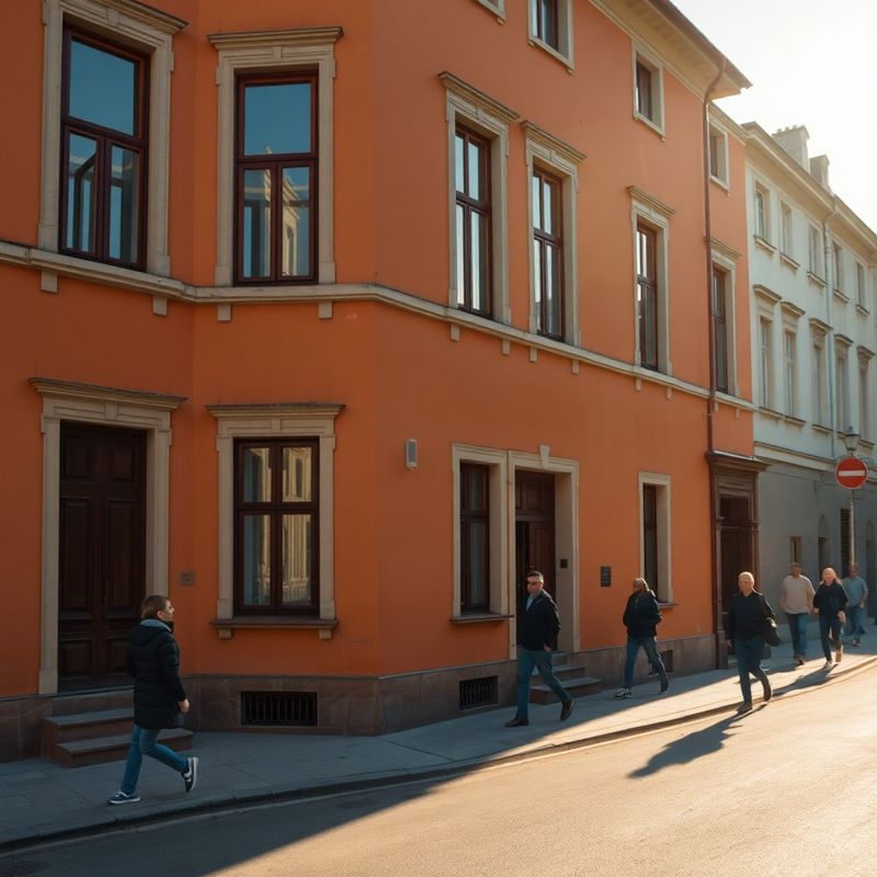 Warm ochre and cream building on a quiet București street in morning light