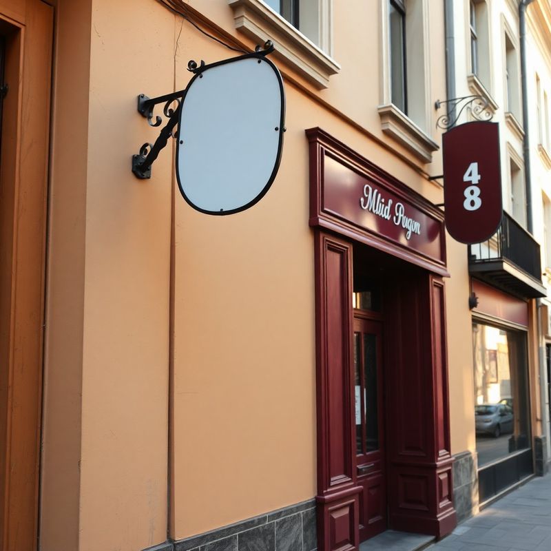 Burgundy-painted shop entrance of Vaughn Group on Strada Florilor