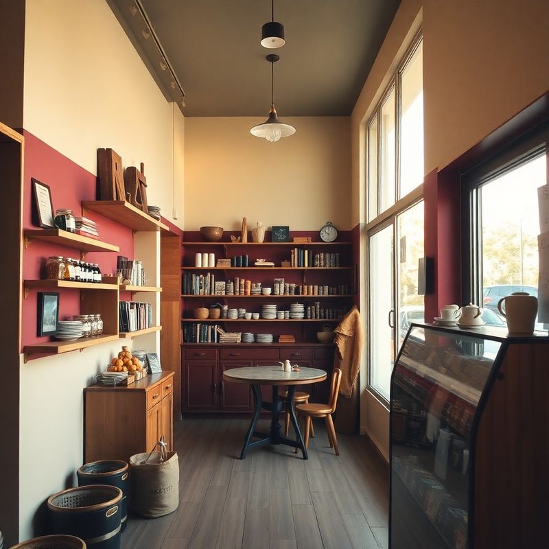 Warm cream-and-burgundy interior with timber shelving in the Vaughn Group space