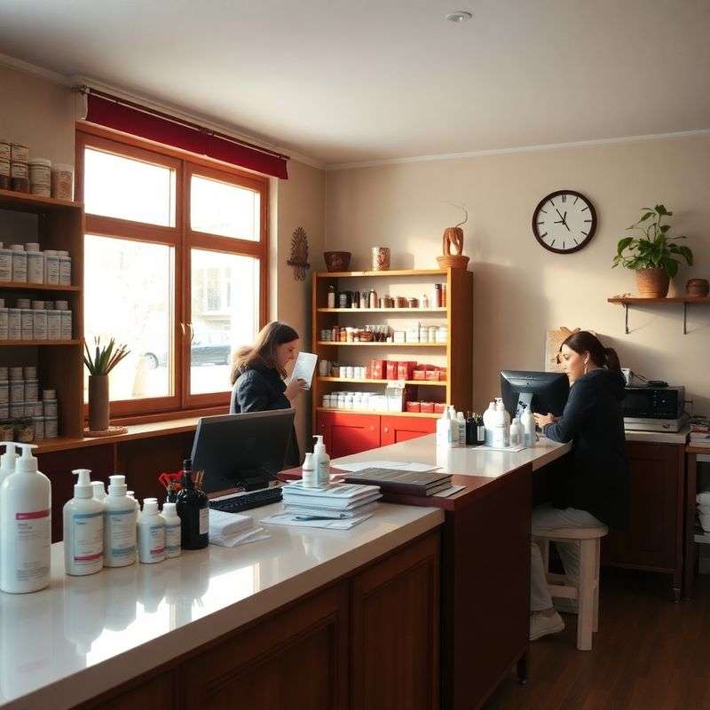 Tidy counter at Vaughn Group with products and consultation materials