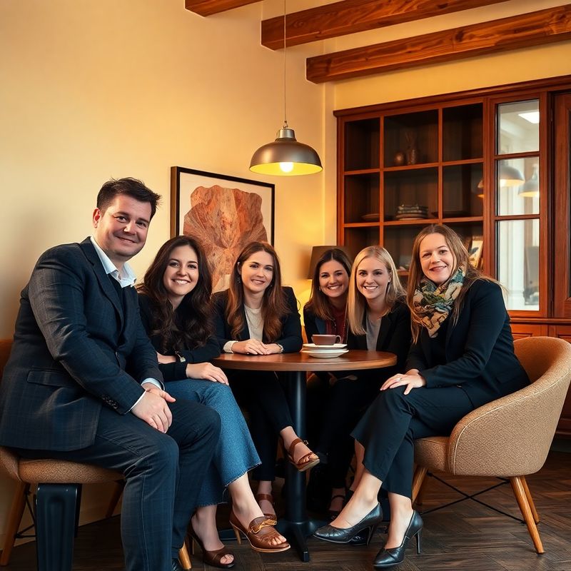 Candid moment of the Vaughn Group team in their warm cream-and-burgundy interior